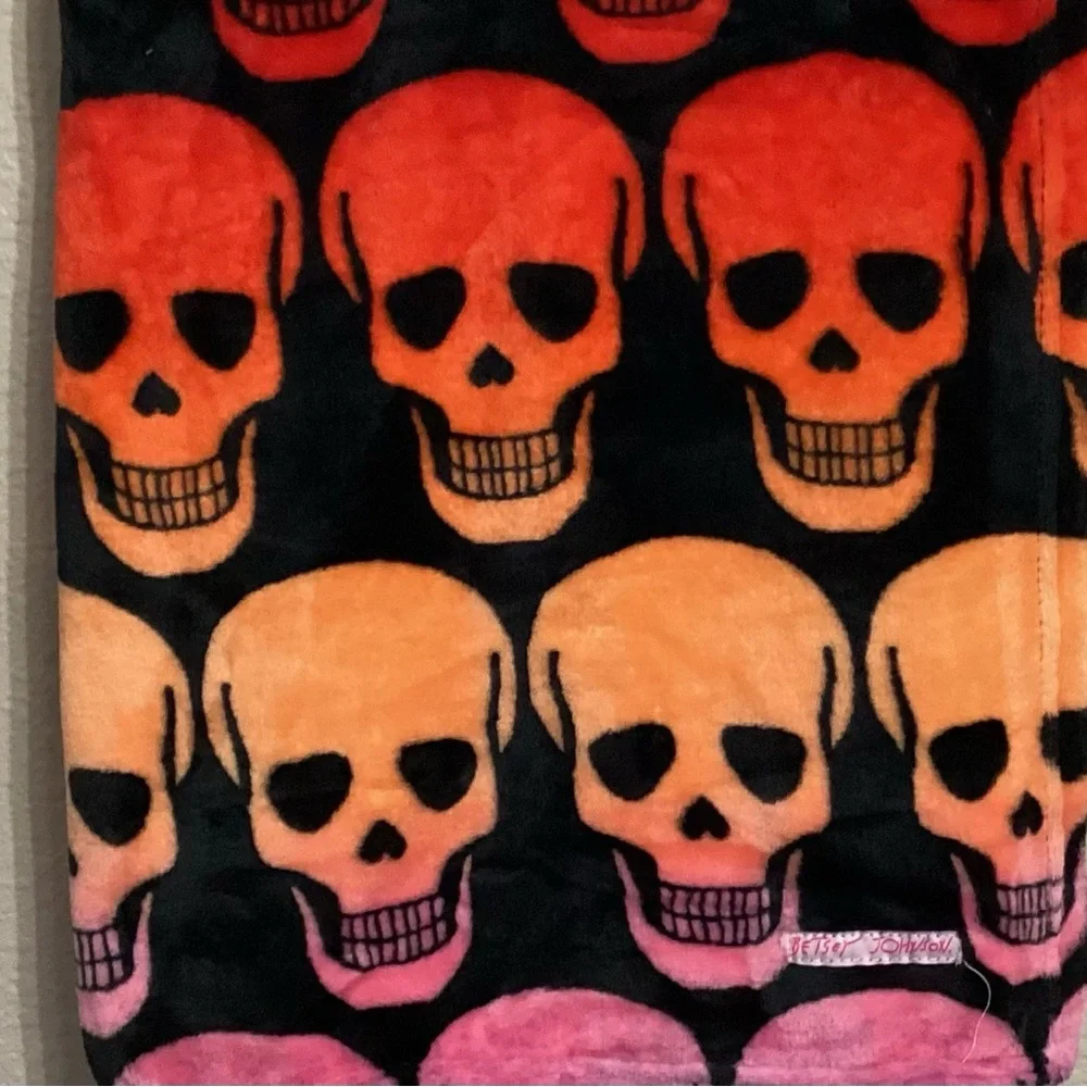 Betsey Johnson Multi-colored Halloween Skull Print Plush Throw